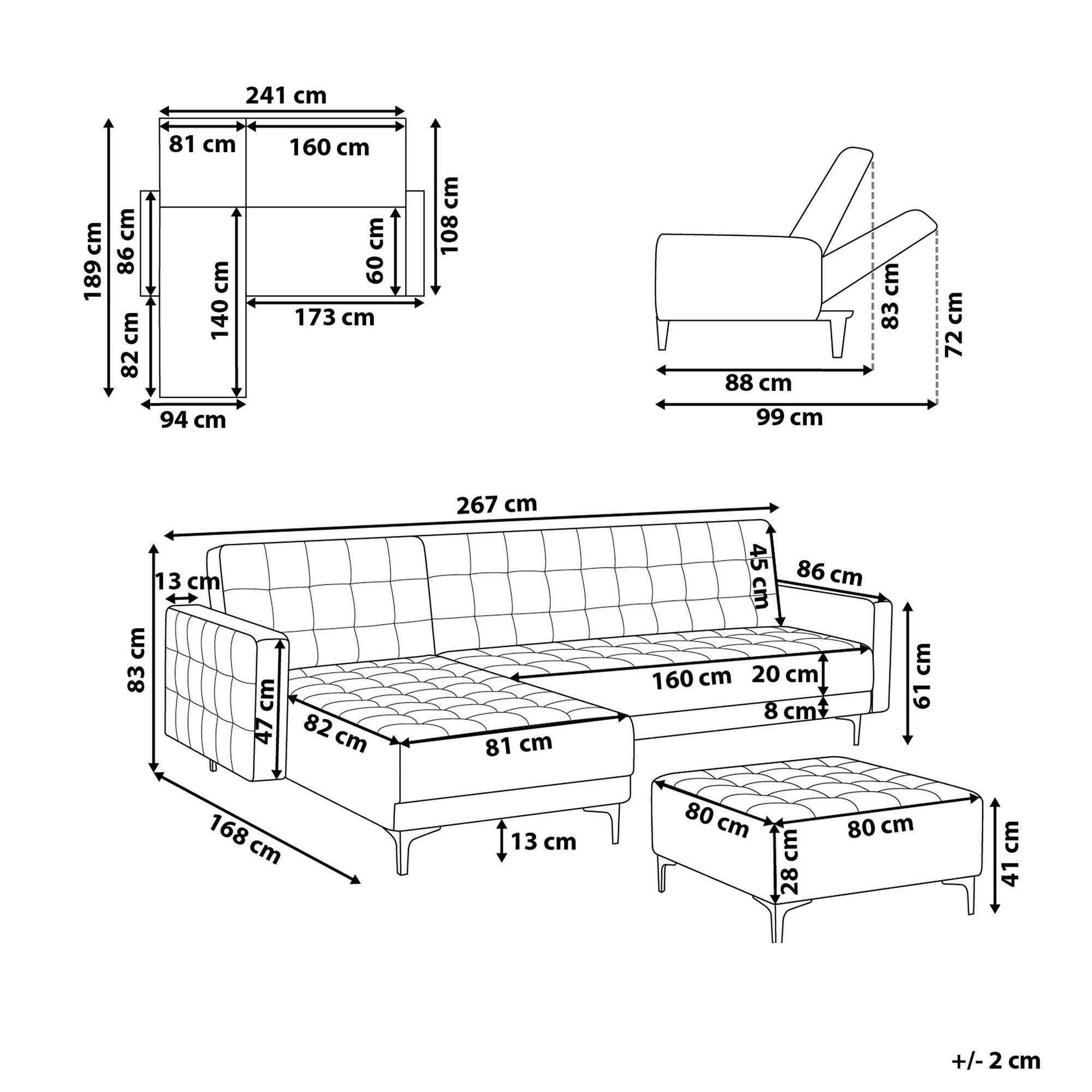 Thumbnail - Beliani Schlafsofa, Dunkelgrau, Textil, 4-Sitzer, L-Form, 267x168 cm, Wohnzimmer, Sofas & Couches, Wohnlandschaften, Eck...