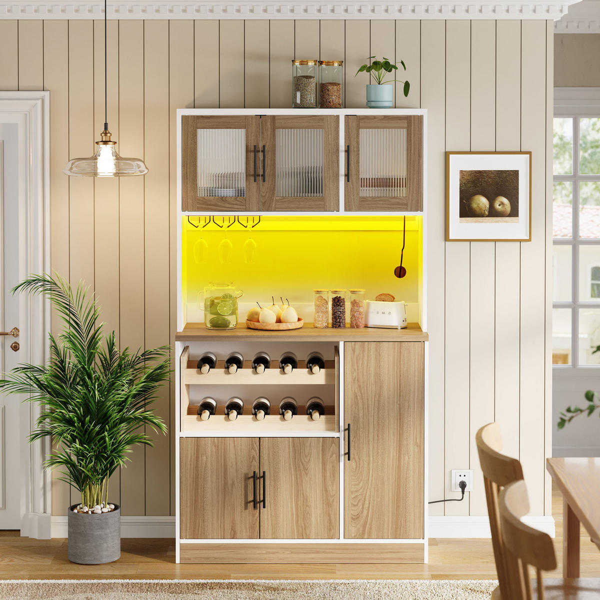 BUFFET 100/180/40 cm Weiß aus MDF mit LED-Beleuchtung und Steckdose - Weiß, Holzwerkstoff (40/180/100cm) - OKMYHOME