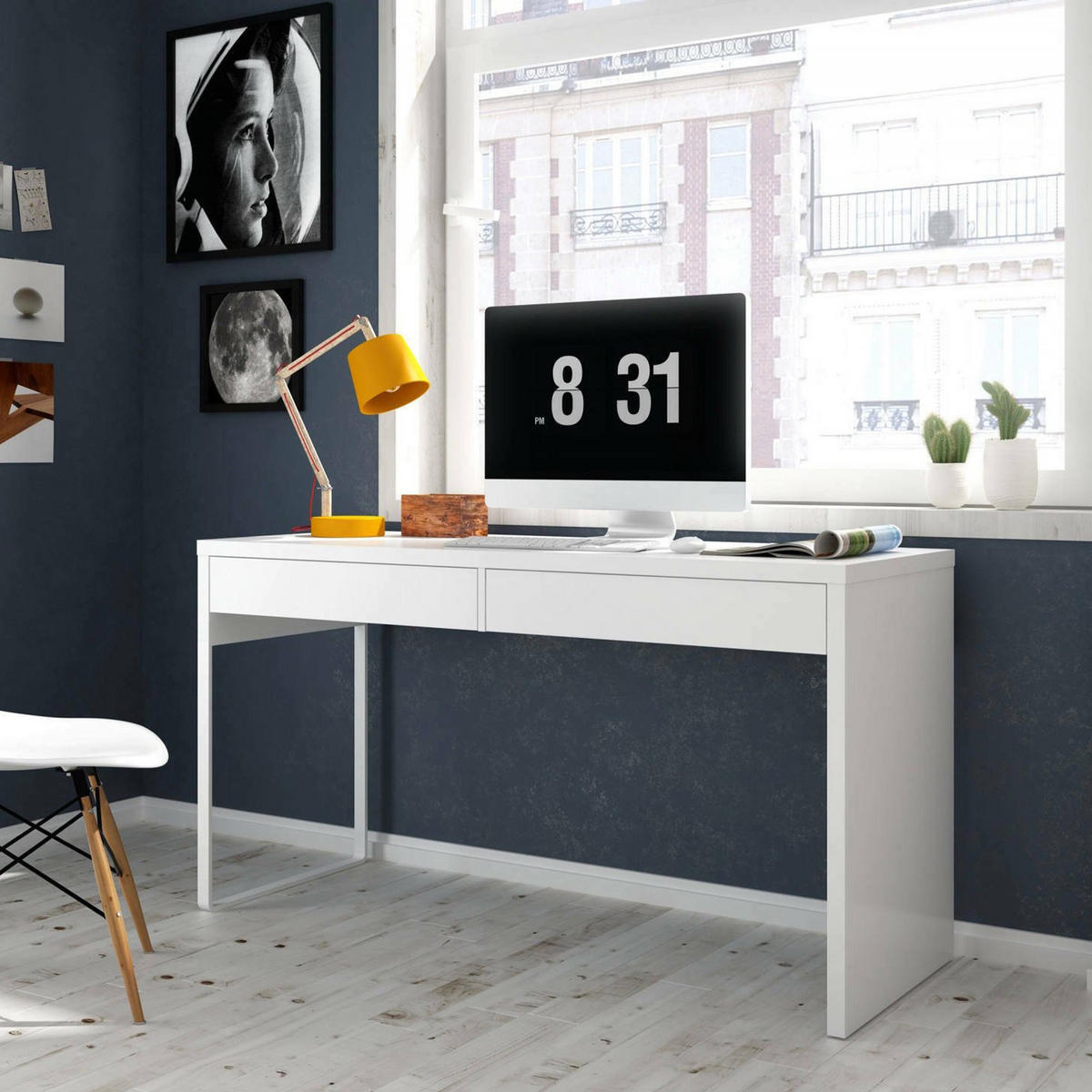 SCHREIBTISCH Glänzendes Weiß 50/138/75 cm - Weiß, Holzwerkstoff (50/138/75cm) - DMORA