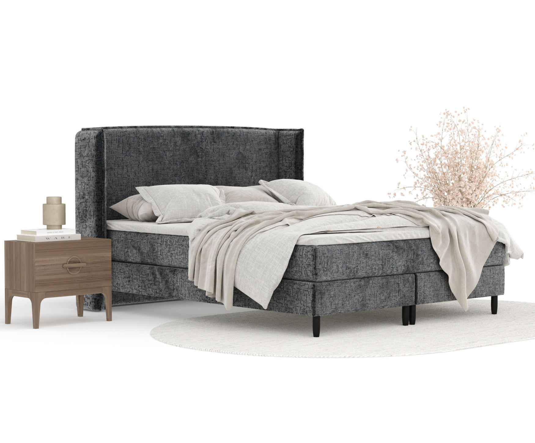 KONTINENTALBETT Ardis Anthrazit 160/200 cm mit Matratze und Topper - Anthrazit/Schwarz, Holz/Holzwerkstoff (160/200cm) - Maison de Reve