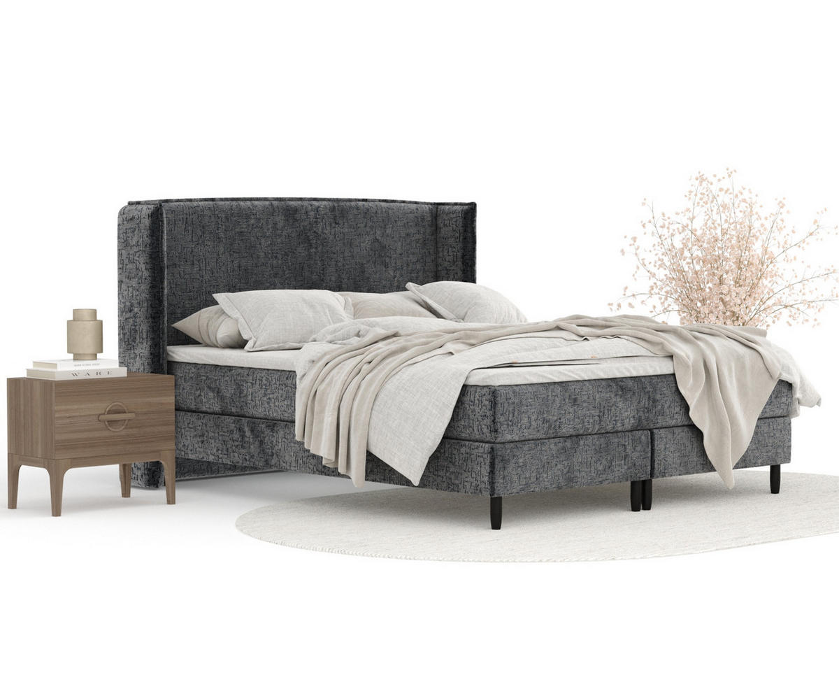 KONTINENTALBETT Ardis Anthrazit 160/200 cm mit Matratze und Topper - Anthrazit/Schwarz, Holz/Holzwerkstoff (160/200cm) - Maison de Reve