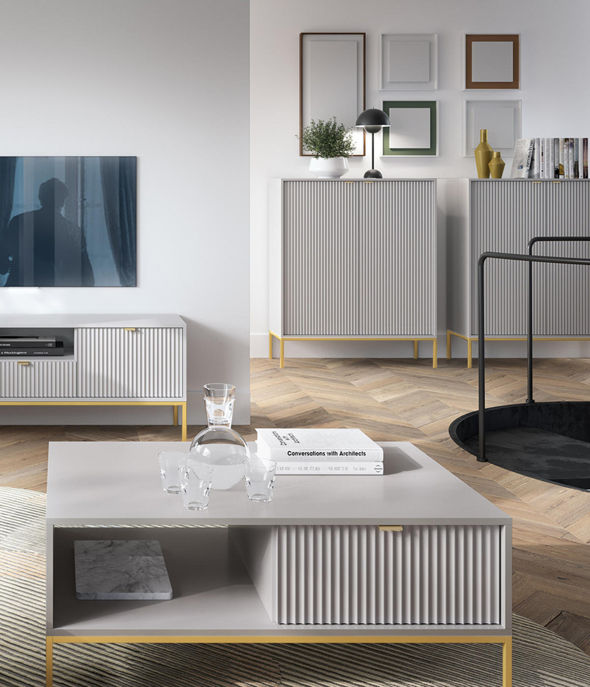 COUCHTISCH NOVA - L104, goldenen Akzenten, 104x68x46 cm Grau - Goldfarben/Graphitfarben, Holzwerkstoff/Kunststoff (68/104/46cm) - DomoHome