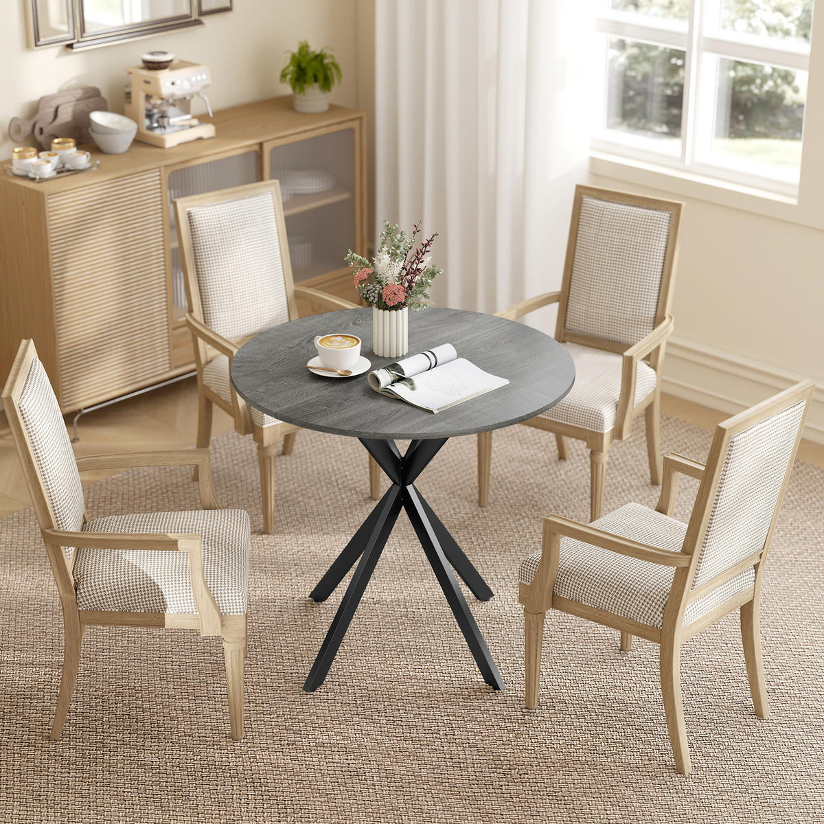 KÜCHENTISCH rund Grau 80/80/75 cm - Schwarz/Grau, Metall (80/80/75cm) - HOMCOM