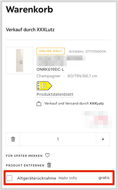 Altgeräte entsorgen Warenkorb XXXLutz Onlineshop
