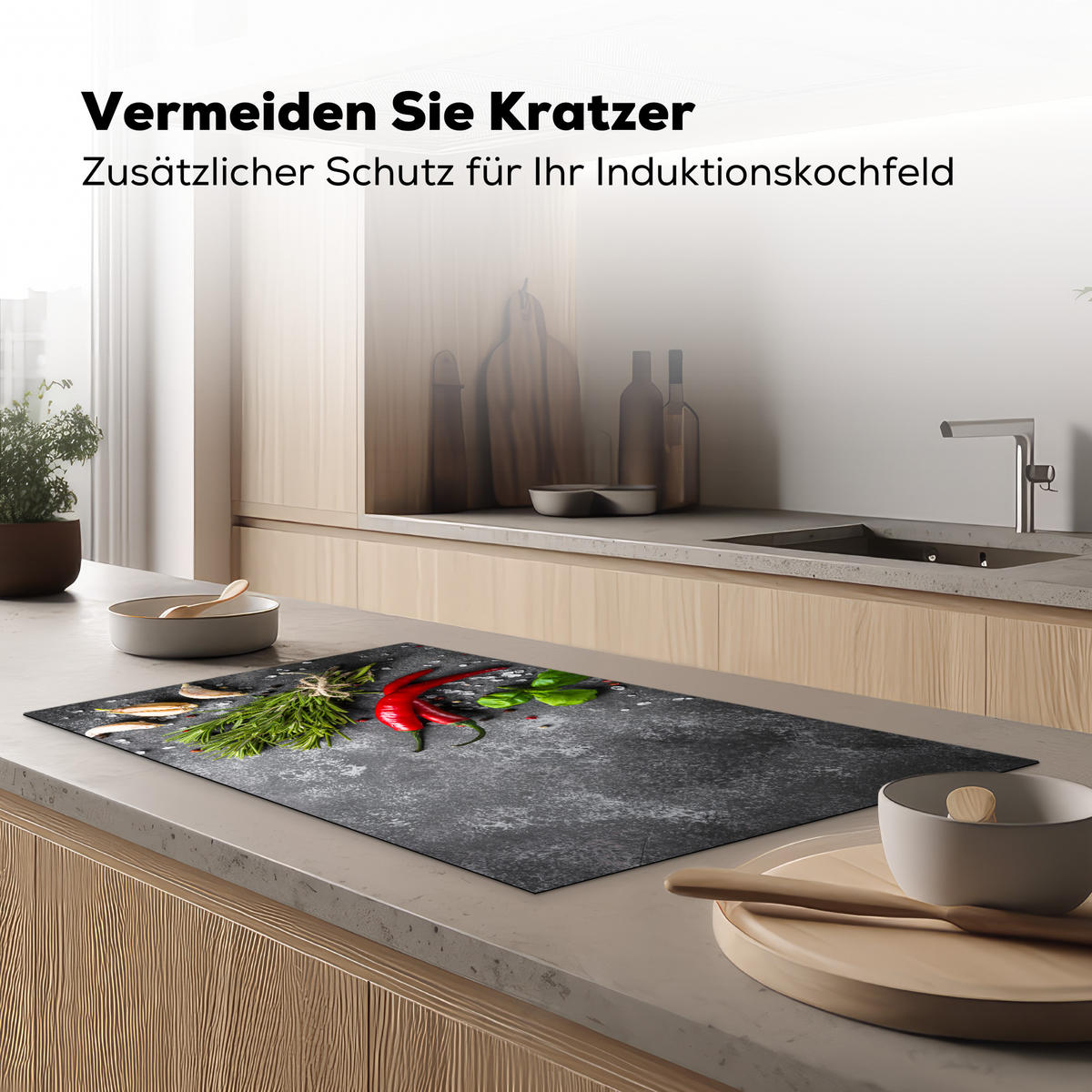 HERDABDECKPLATTE Pfeffer - Kräuter - Gewürze - Beton Induktionsschutz 89.6x51.6 cm - Rot, Kunststoff (89.6/51.6/0.2cm) - MuchoWow