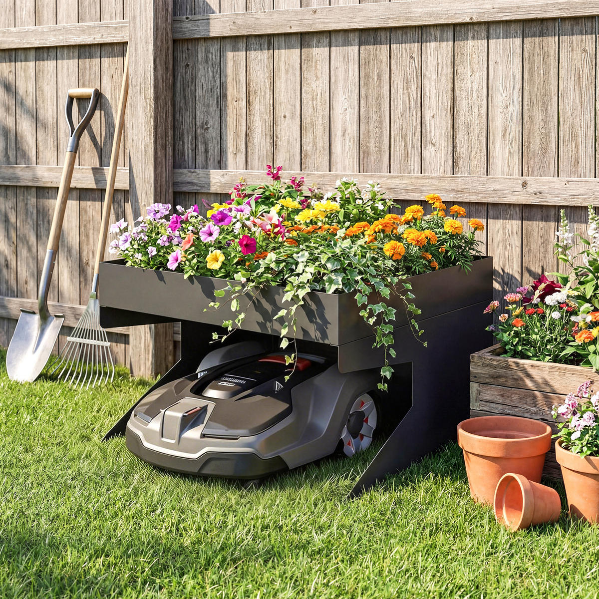 MÄHROBOTER-GARAGE Galvanisierter-Stahl Schwarz - Schwarz, Metall (70/46/75cm) - Outsunny