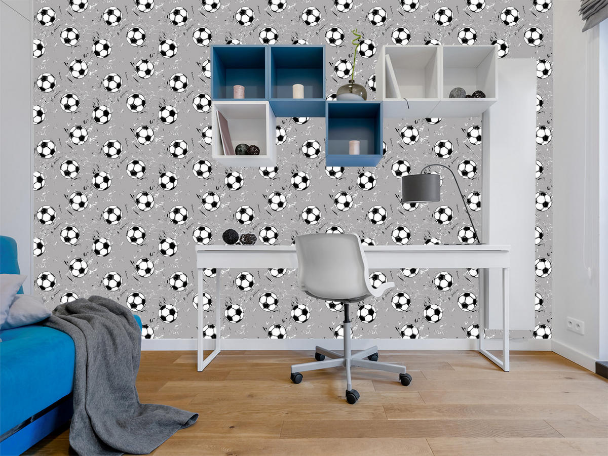 VLIESTAPETE Fußbälle – Schwarz, Weiß, Grau – 50x1000 cm - Schwarz/Weiß, Papier (50/1000cm) - Muralo