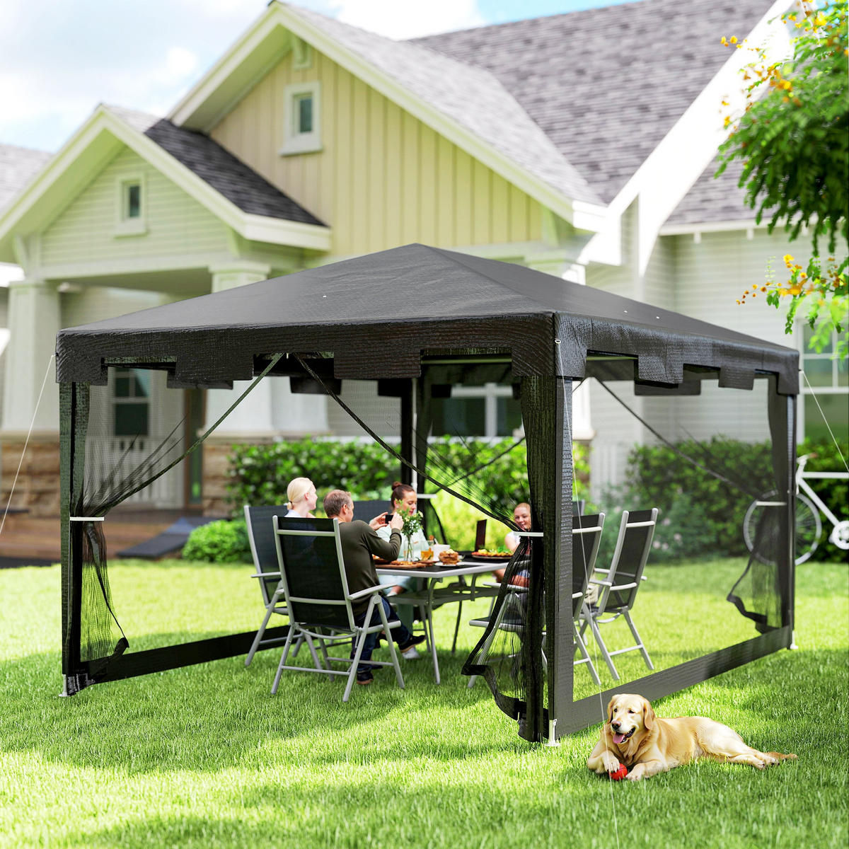 PAVILLON Gartenzelt 3 x3 m Pavillon, wetterbeständig, faltbar, 395cm x 295cm x 255 cm, Schwarz - Schwarz, Metall (395/255/295cm)