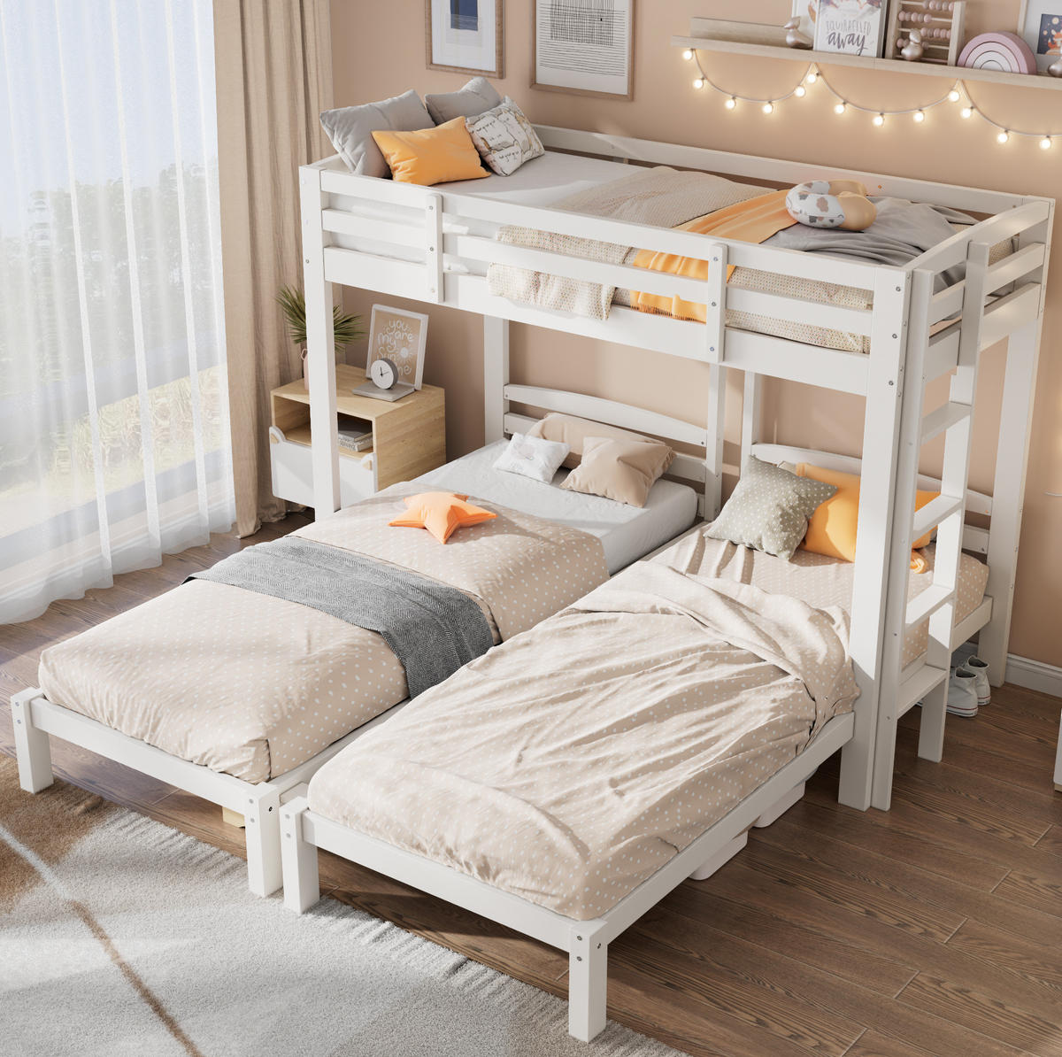 PATROVÁ postel 90/200 cm bílá z masivního dřeva s bočním žebříkem - bílá, dřevo (90/200cm) - OKWISH