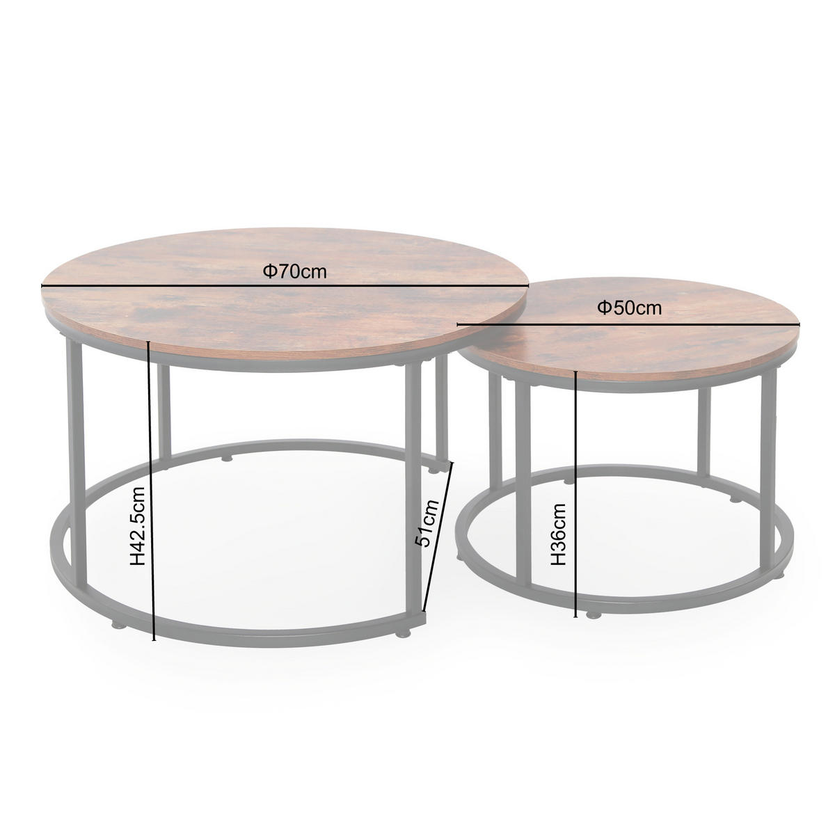 COUCHTISCH 2er Set rund Eiche dunkel - Dunkelbraun, Holzwerkstoff (70/70/42.5cm) - Home Collective