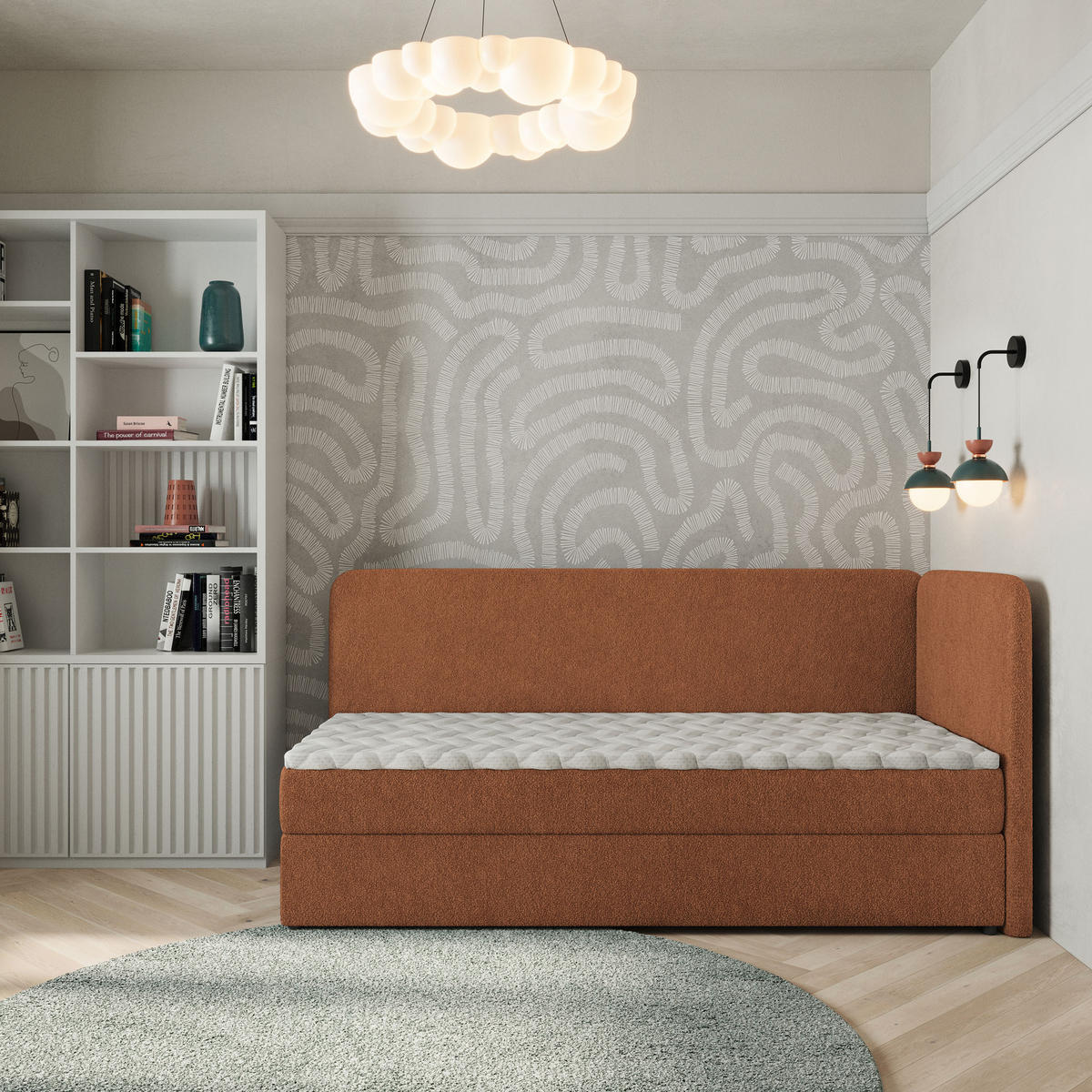 BOXBETT GINA 80x200 cm mit Matratze und Topper, H2+H3 - Kupferfarben - Kupferfarben, Holz (80/200cm) - MASSENO