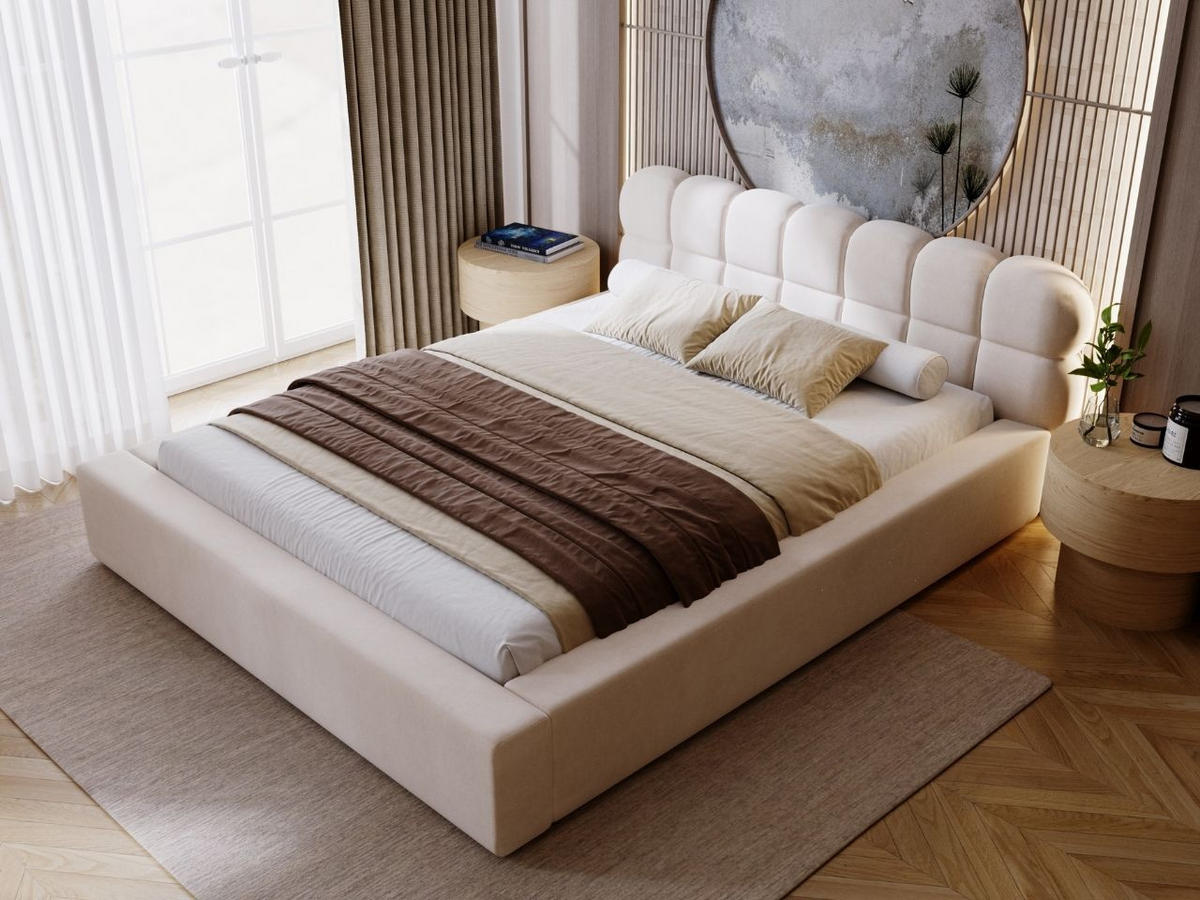 POLSTERBETT Plaza 180x200 Beige - Beige/Naturfarben, Holz/Kunststoff (180/200cm) - Graingold