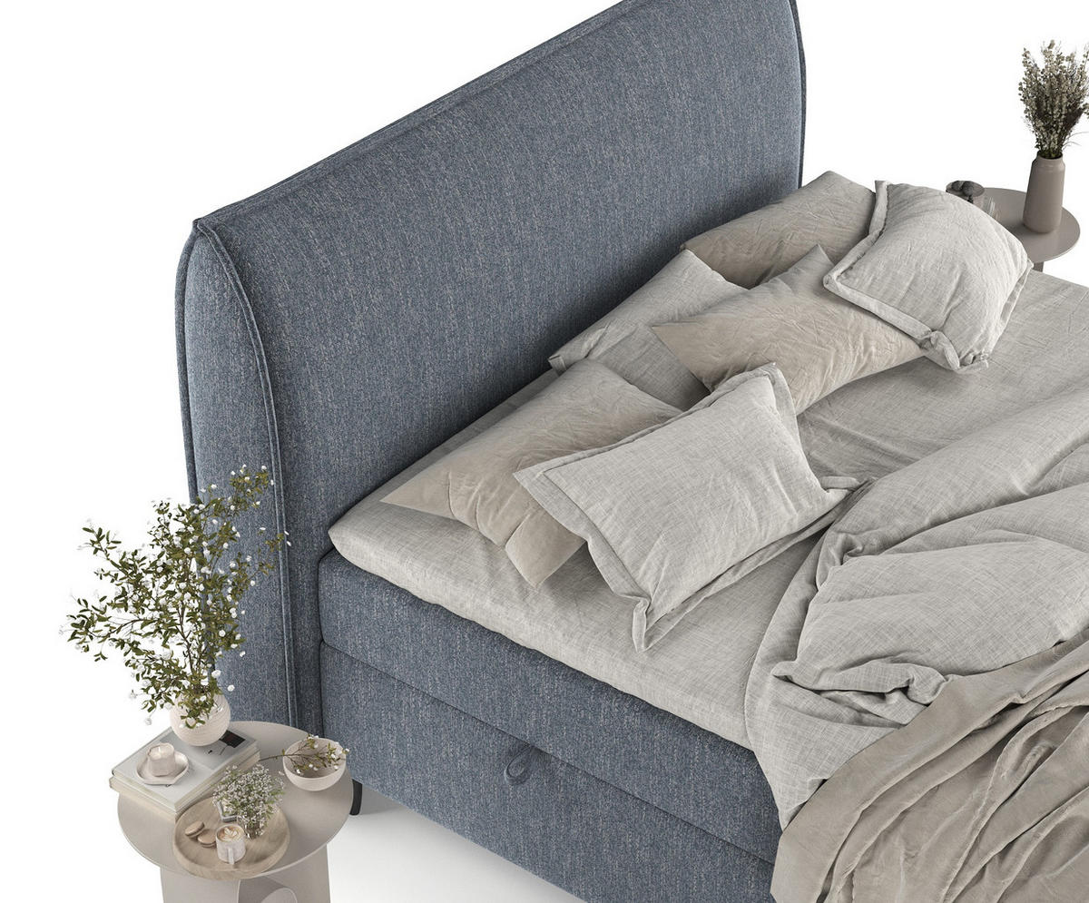 BOXBETT Corvus Blau 160/200 cm mit Bonellmatratze und Topper - Blau/Schwarz, Holz/Holzwerkstoff (160/200cm) - Maison de Reve
