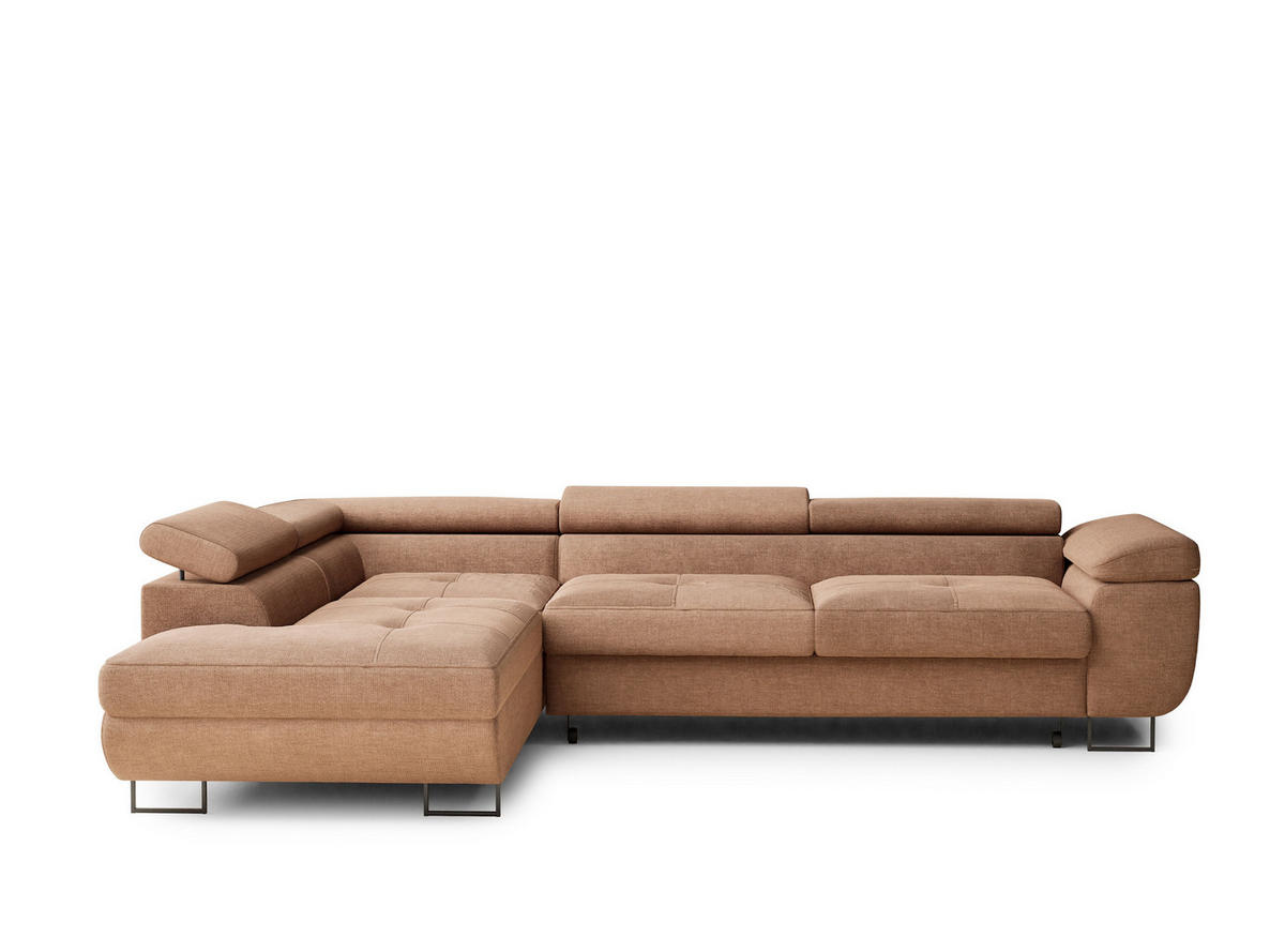 ECKSOFA Concord Hellbraun Chenille-Stoff - Links Seite - Hellbraun/Schwarz, Holz/Holzwerkstoff (203/277cm) - Maison de Reve