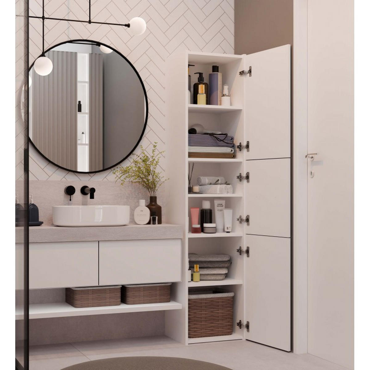 KÚPEĽŇOVÁ SKRIŇA - biela, kompozitné drevo (40/170/30cm) - RAUMHIRSCH FURNITURE