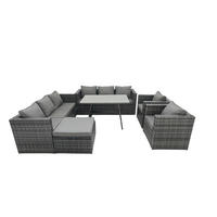 GARTENMÖBELSET mit Stuhl Esstisch 9-Sitzer Grau - Dunkelgrau/Grau, Glas/Kunststoff - Fimous