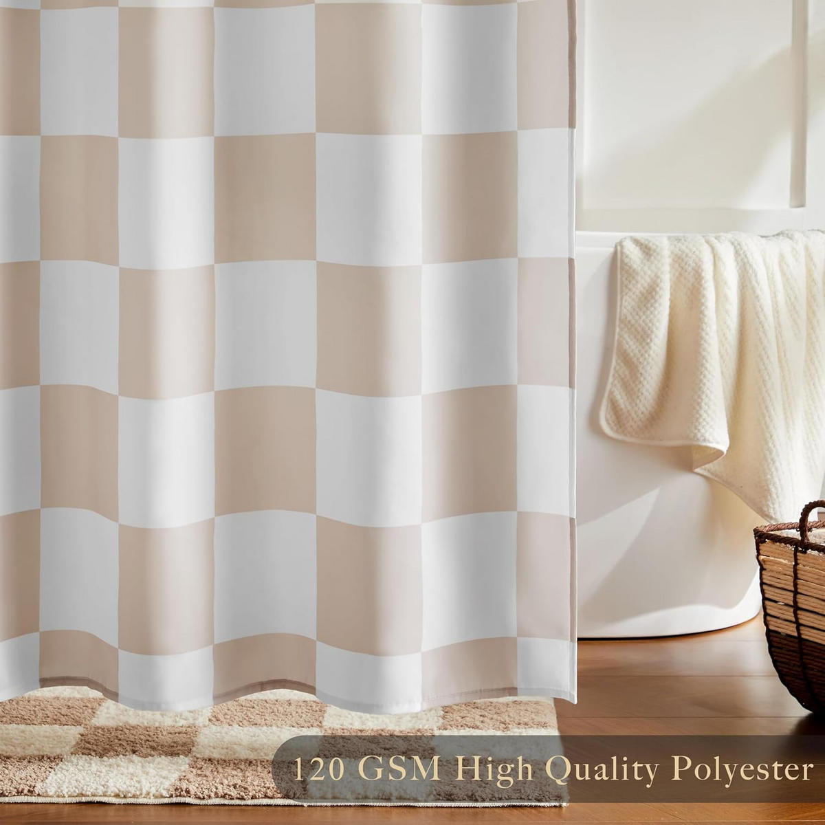 DUSCHVORHANG Karierter 180 x 180 cm - Hellbraun, Textil (180/180cm) - Kaket