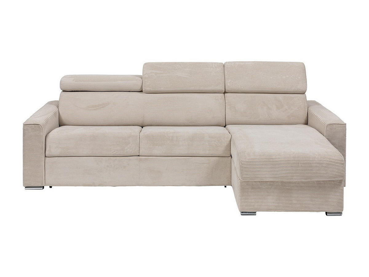 ECKSOFA mit Matratze - Ecke wechselbar - Cord - Beige - Liegefläche mit Lattenrost mit breiten Latten 160 cm - Matratze 22 cm - Memory Schaum - VIZIR - Beige, Textil (302/223cm) - Vente-Unique