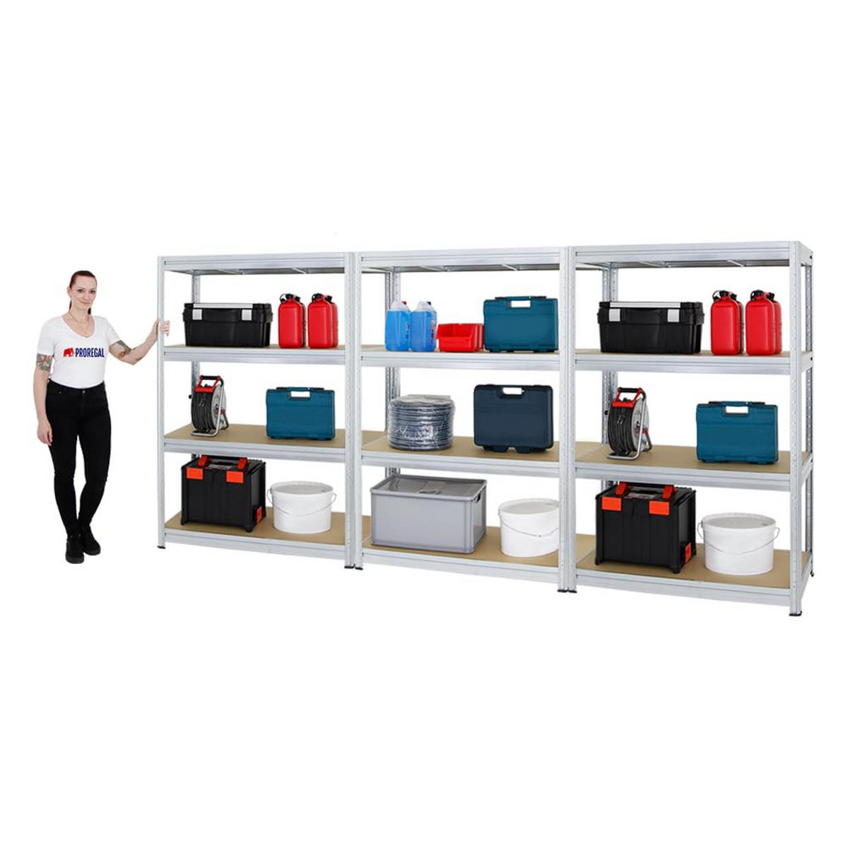 SCHWERLASTREGAL Dino 3er-Set mit 3x 180x120x60 cm Fachlast 600 kg Verzinkt - Silberfarben, Metall (360/180/60cm) - PROREGAL