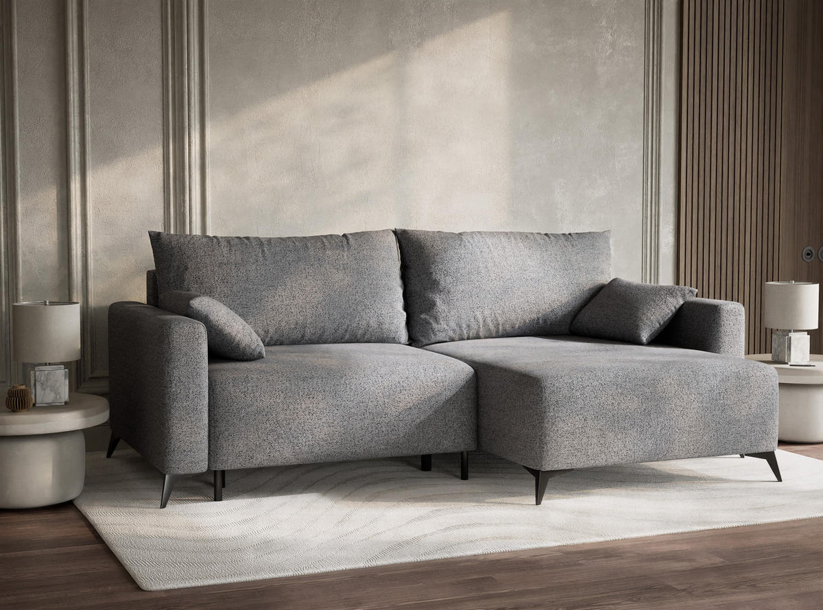 ECKSOFA MIT SCHLAFFUNKTION Leon Grau Webstoff - Schwarz/Grau, Holz/Holzwerkstoff (239/148cm) - Maison de Reve