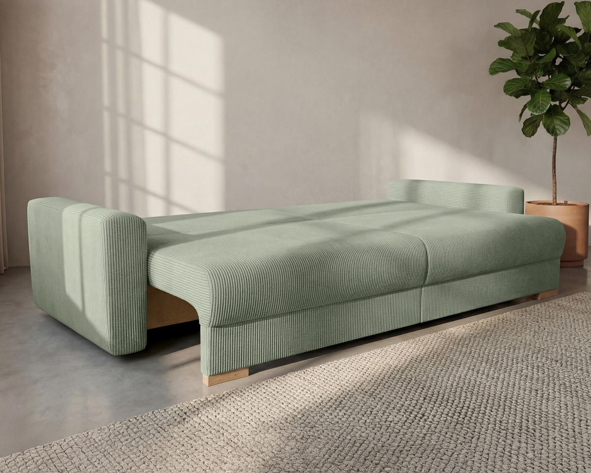 3-SITZER-SCHLAFSOFA ELMA mit Bettfunktion, grün - Grün, Holz (92.5/79/230cm) - Homesy