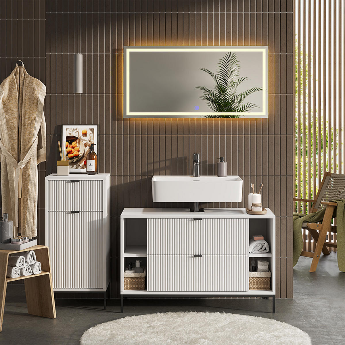 BADMÖBEL-SET Eliza Weiß 3 Teile - Weiß, Holzwerkstoff (100/63/45.1cm) - Vicco