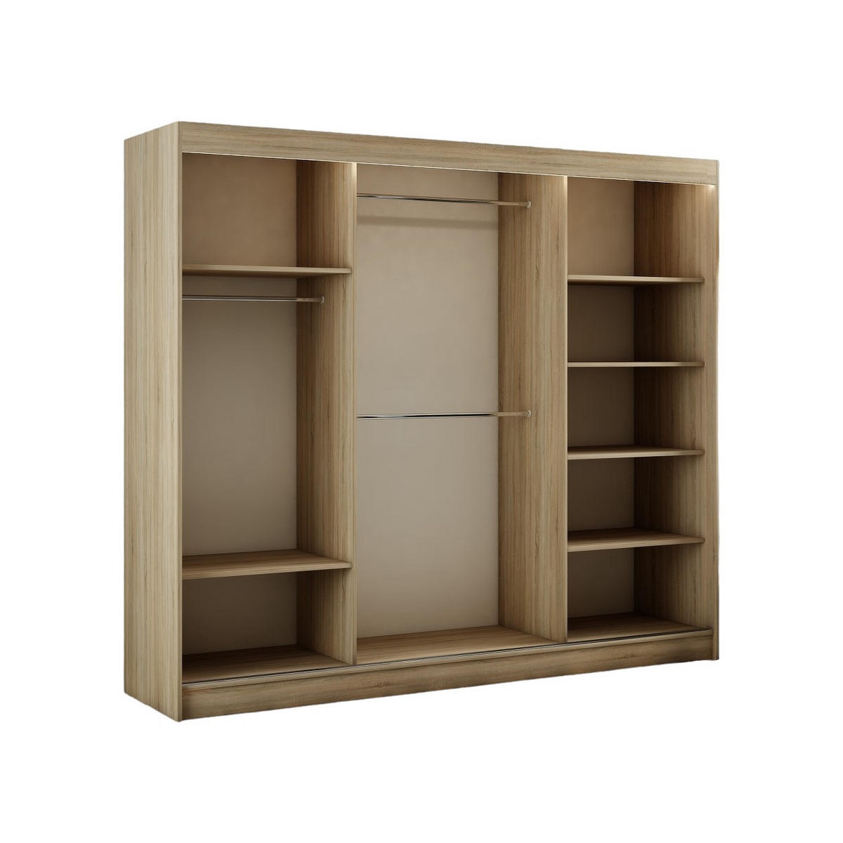 SCHWEBETÜRENSCHRANK Padwa 250 cm mit Spiegel 3-türig, Eiche sonoma und weiße Front - Weiß/Sonoma Eiche, Glas/Kunststoff (250/215/61cm) - Margaret Hadas24
