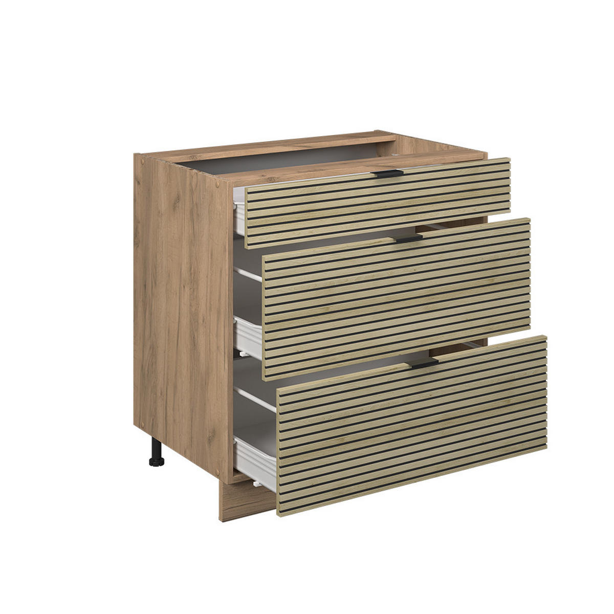 KÜCHENUNTERSCHRANK Fame-Line Eiche Paneel 80 cm mit 3 Schubladen, AP Marmor - Honigeiche/Hellbraun, Holzwerkstoff (80/82/60cm) - Vicco