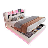 POLSTERBETT 180/200 cm Beige mit LED-Beleuchtung und Stauraum Samtbezug - Beige, Textil (180/200cm) - OKWISH