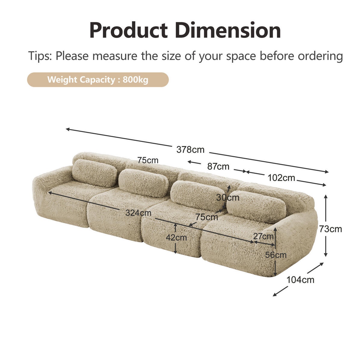 SOFA modular Plush Light Khaki - Beige, Kunststoff (104/73/378cm) - Meubliv
