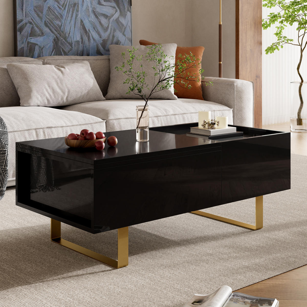 KONFERENČNÍSTOLEK MDF Lesklý Zvedací Zásuvka Černý - černá, kompozitní dřevo (50/100/54.5cm) - FLIEKS