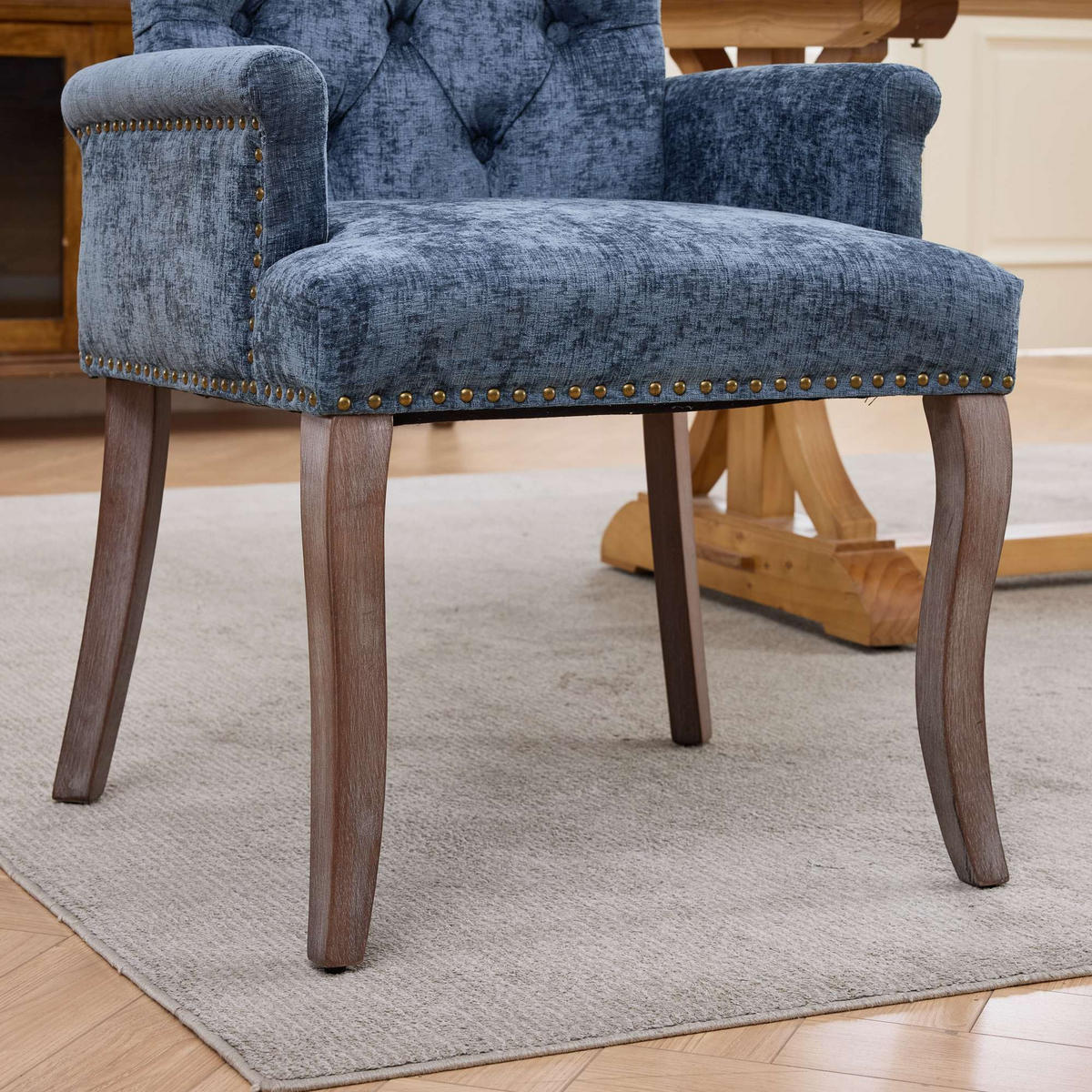 ARMLEHNSTUHL DE-36357 mit Chenille-Bezug Blau - Blau, Holz (57/100.5/69cm) - ComfortXL