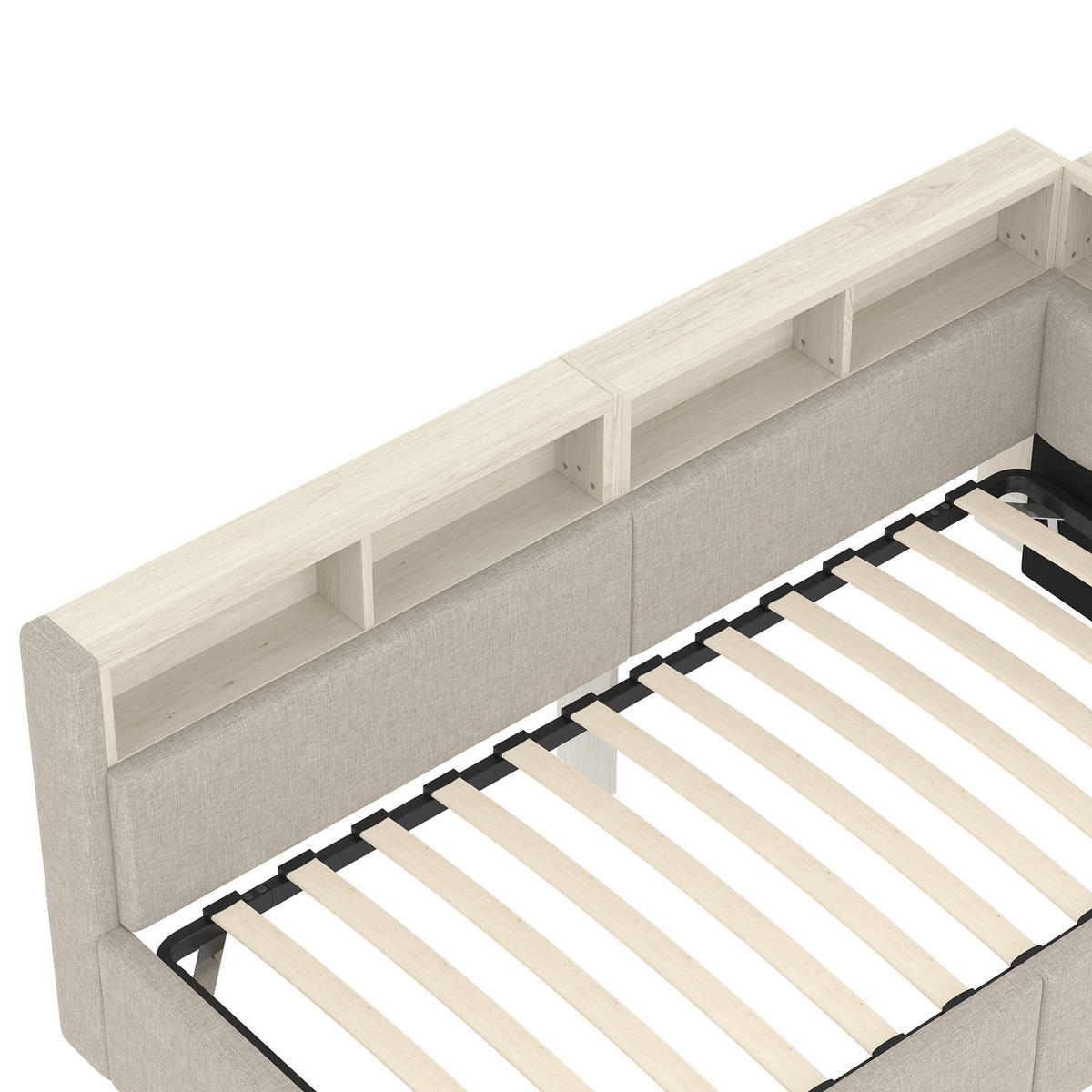 STAURAUMBETT 90/200 cm DE-04951, mit LED und Hydraulik in Beige - Beige, Holzwerkstoff (90/200cm) - ComfortXL