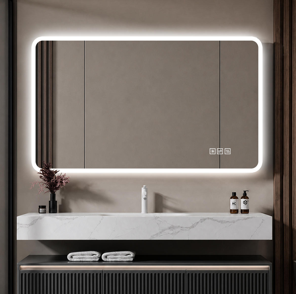 WANDSPIEGEL 100/2,9/60 cm silber aus Glas und Metall mit LED, Anti-Beschlag und Memory-Funktion - Silberfarben, Glas (60/2.9/100cm) - OKWISH