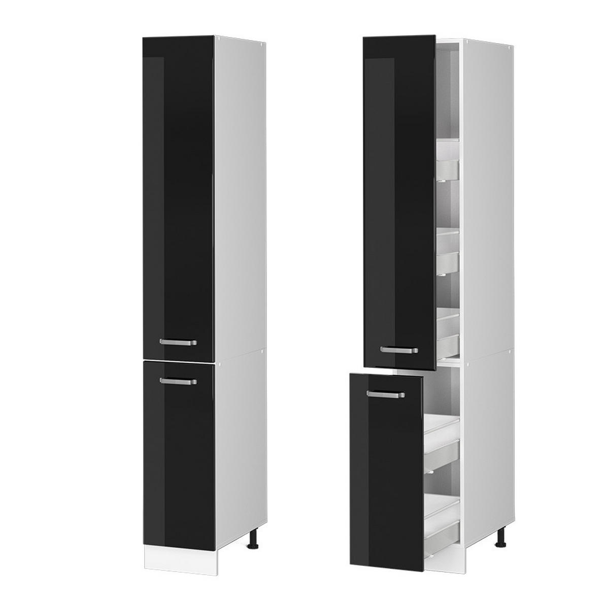 HOCHSCHRANK R-Line Schwarz Hochglanz 30 cm mit Türen - Schwarz Hochglanz/Weiß, Holzwerkstoff (30/207/57.2cm) - Vicco