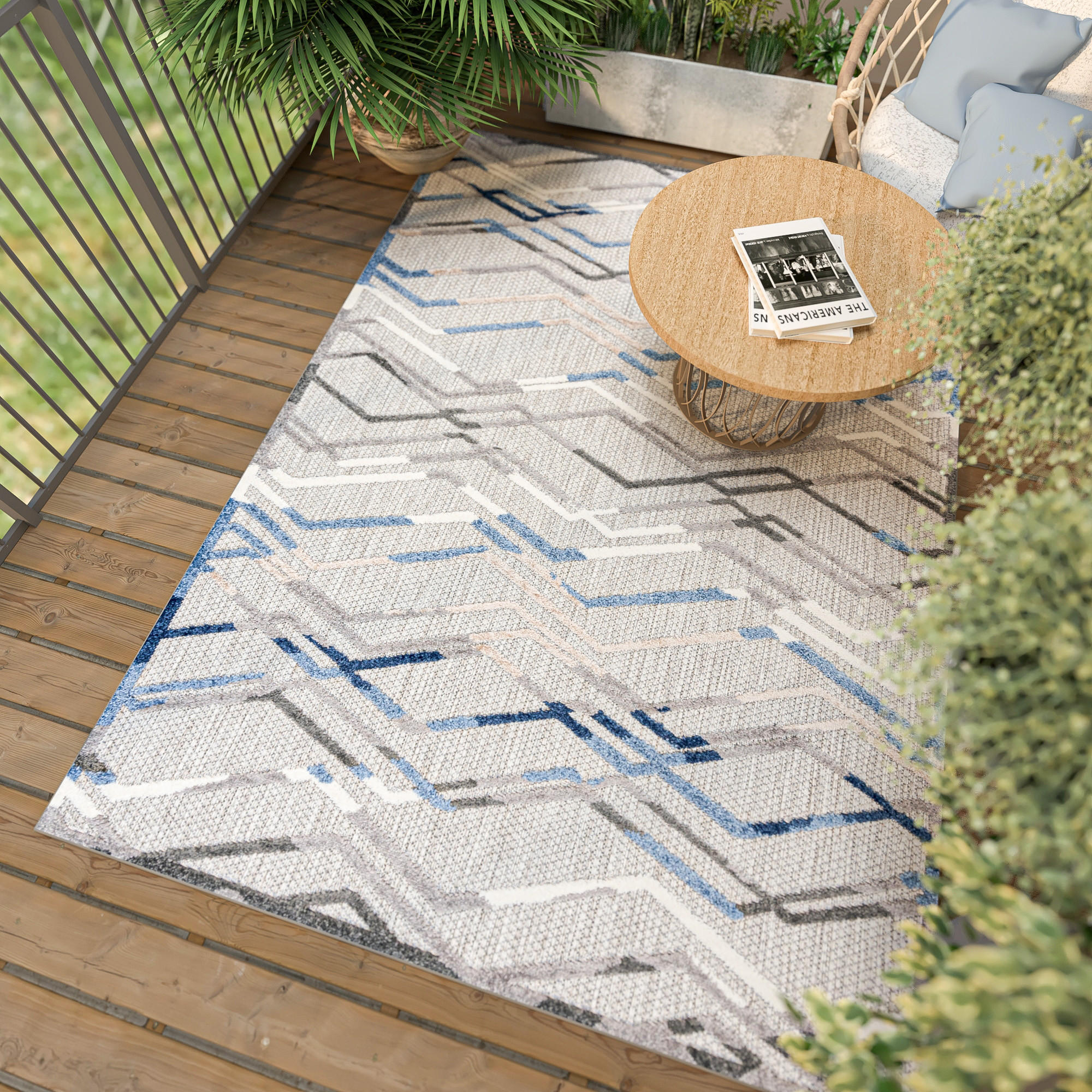 TEPPICH In-Outdoor Blau Abstract, Streifen - Kurzflor Rechteckig Grau - 160 x 230 cm - Blau, Textil (160/230cm) - Mazovia