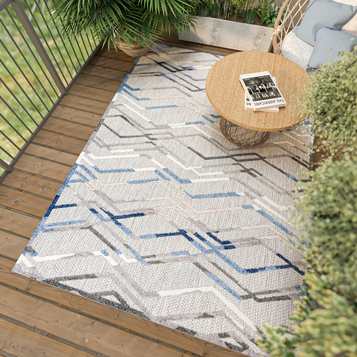 TEPPICH In-Outdoor Blau Abstract, Streifen - Kurzflor Rechteckig Grau - 160 x 230 cm - Blau, Textil (160/230cm) - Mazovia