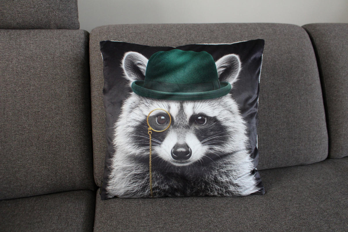 KISSENHÜLLE WASCHBÄR BILL Hut - Dunkelgrau, Textil (45/45cm) - Yve! decoration