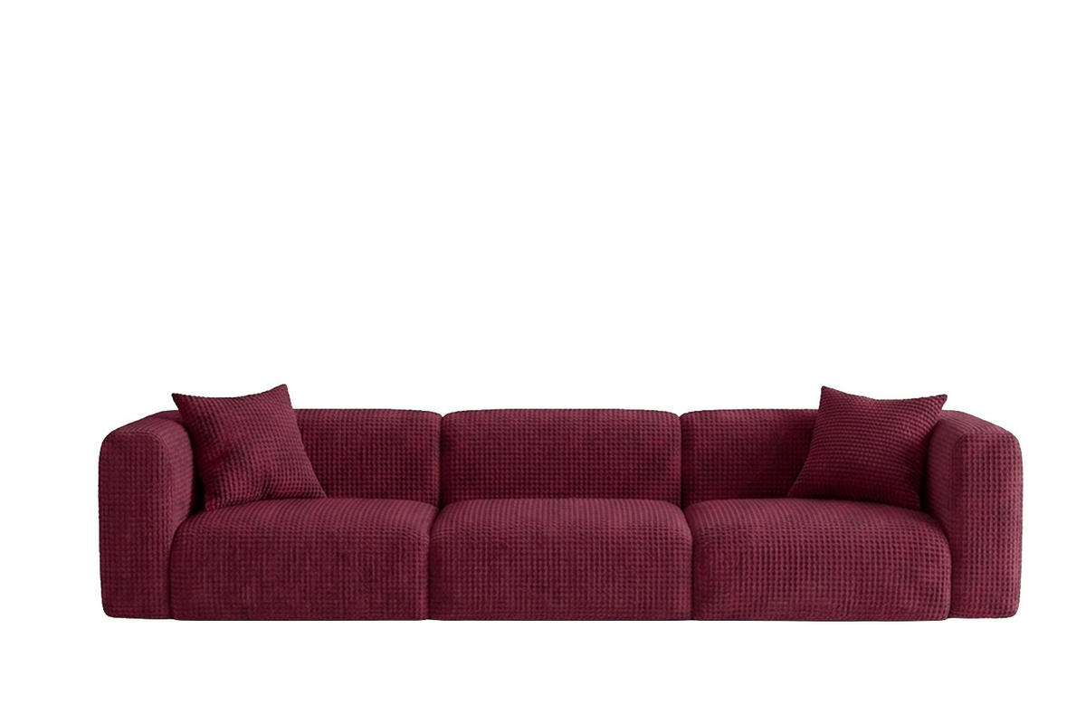 SOFA 3-Sitzer, Chenille-Stoff Cremona, Rotwein, GRETA - Weinrot, Holz (319/70/89cm) - Kaiser Möbel