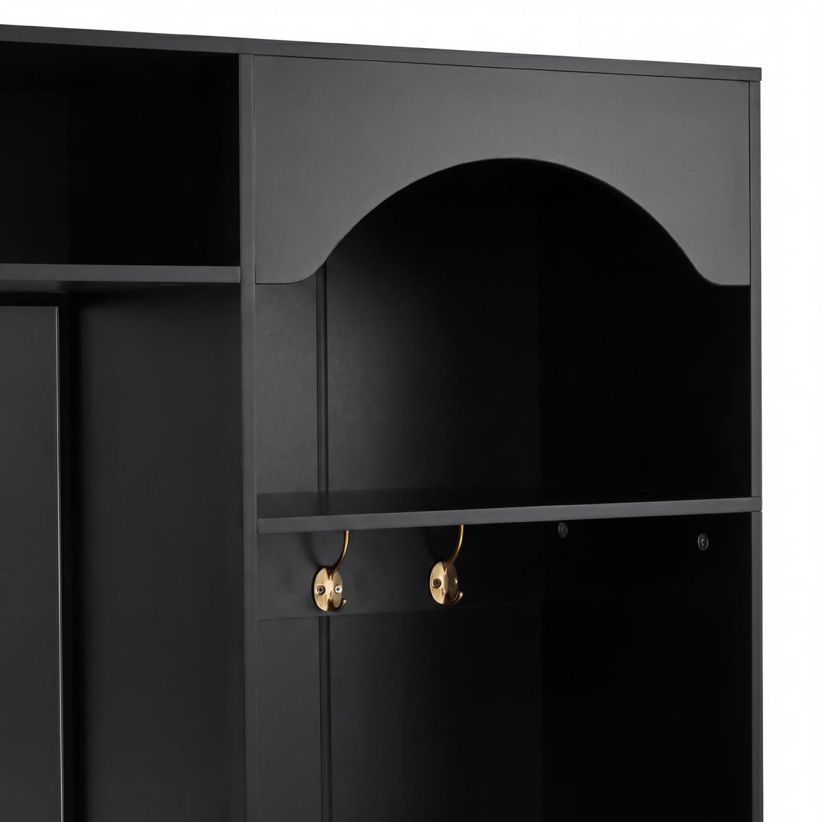 GARDEROBE-SET in Schwarz Flurmöbel Set mit Spiegel und Sitzbank für Flur, B100/T35/H180cm - Schwarz, Holzwerkstoff (100/180/35cm) - STILVORA