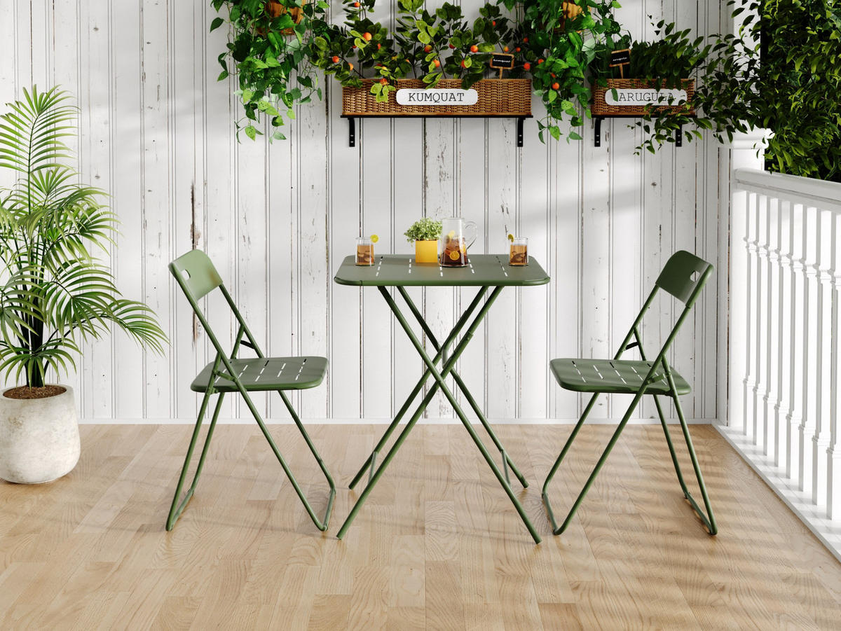 BALKONSET BISTRO SET,klappbar,Metall,für 2 Personen,Grün - Grün, Metall - LVHOM