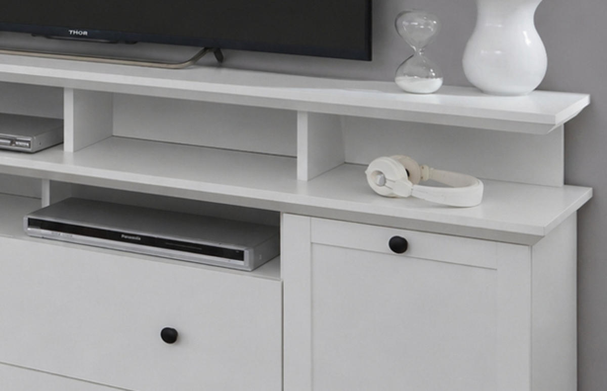 TV-LOWBOARD weiß 177 cm, TV Unterteil im Landhausstil inklusive Podest - Silberfarben/Weiß, Holzwerkstoff/Metall (177/65/41cm) - Top.Furn