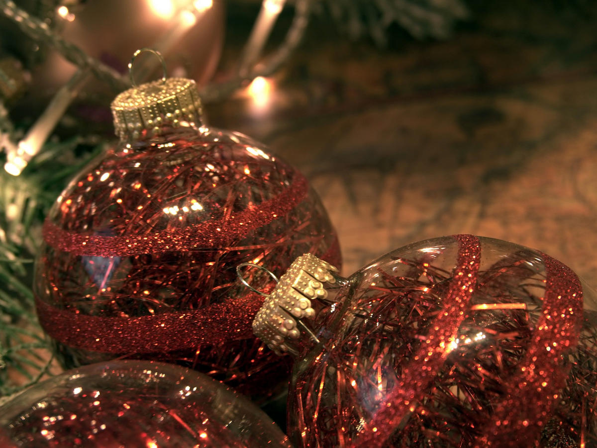 CHRISTBAUMKUGELN Glitterstreifen mit Tinsel Rot 7cm (Glas / 9 Stk.) - Rot, Glas (7/7/7cm) - Krebs Glas Lauscha