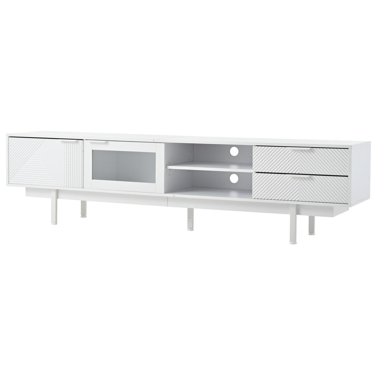 TV-LOWBOARD aus Spanplatte 200x40x50,5 cm Weiß mit 2 Türen, 2 Schubladen und Glasfront - Weiß, Holzwerkstoff (200/50.5/40cm) - Modfu