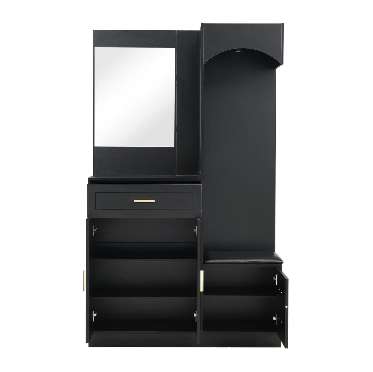 KOMPAKTGARDEROBE mit Spiegel und Schuhbank 110 x 33 x 185,5 cm Schwarz - Schwarz, Holzwerkstoff (33/185.5/110cm) - Beauniv