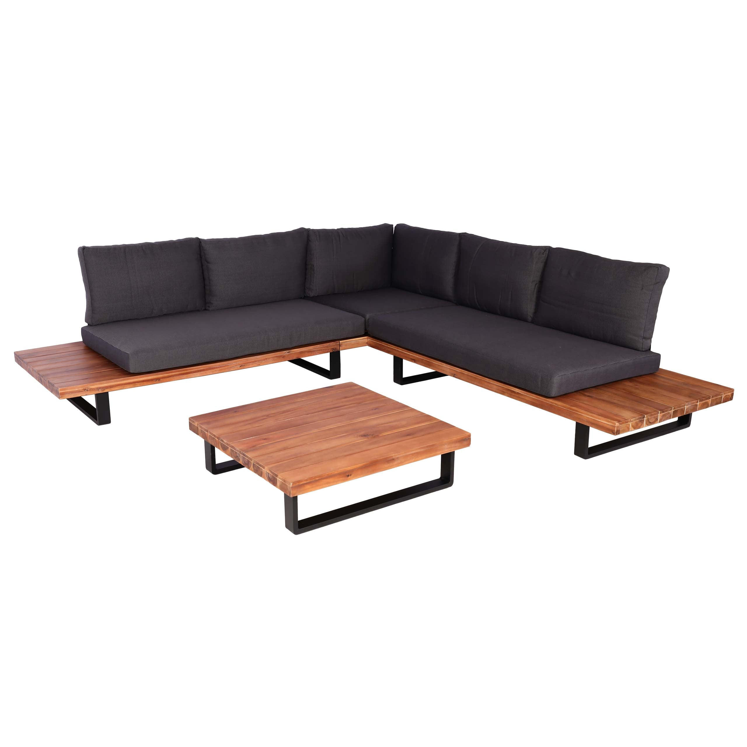 GARTEN-GARNITUR Braun Polster Dunkelgrau - Braun, Holz - PROREGAL