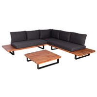 GARTEN-GARNITUR Braun Polster Dunkelgrau - Braun, Holz - PROREGAL