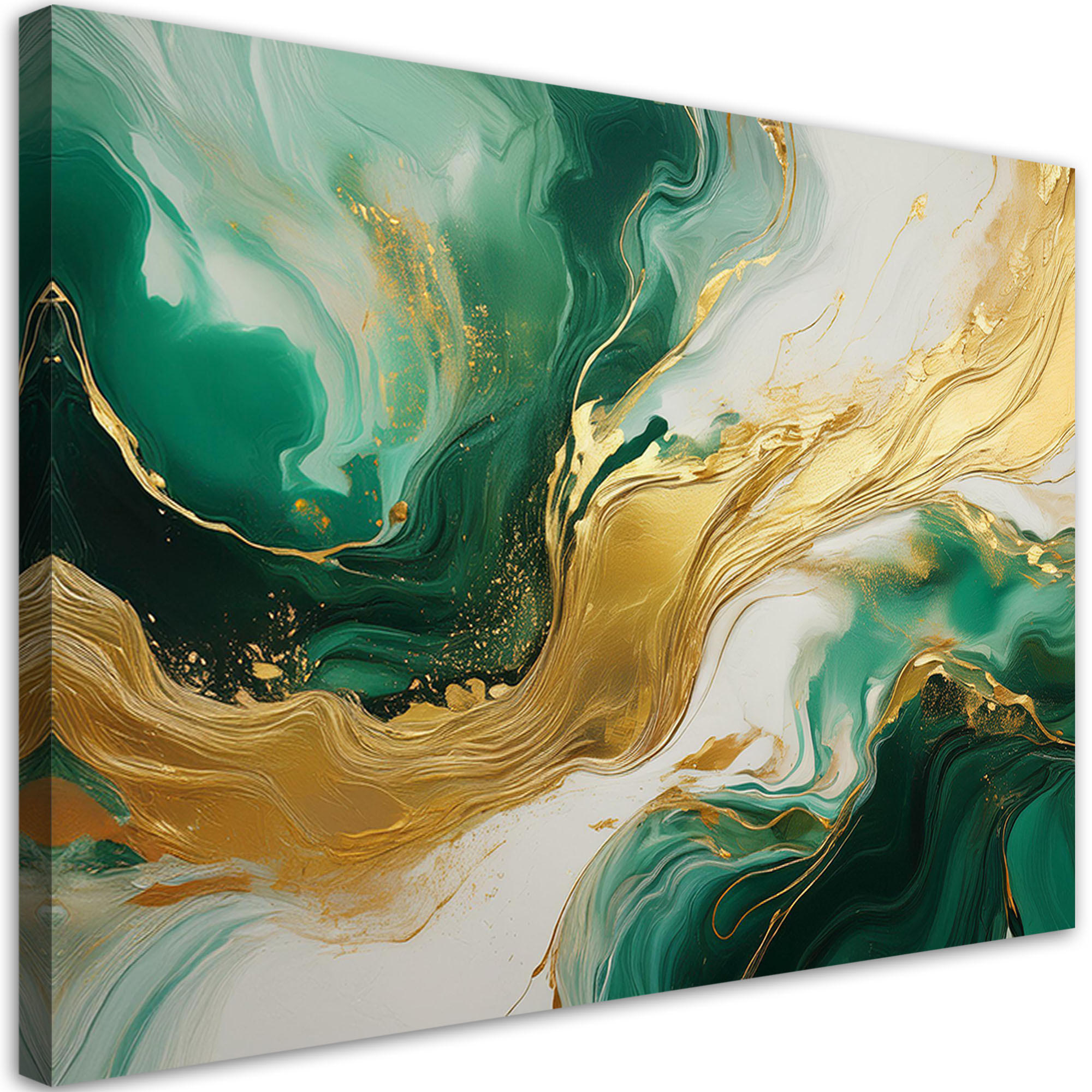 WANDBILD abstrakte marmorstruktur grünes gold - Grün, Textil (60/40cm) - Feeby