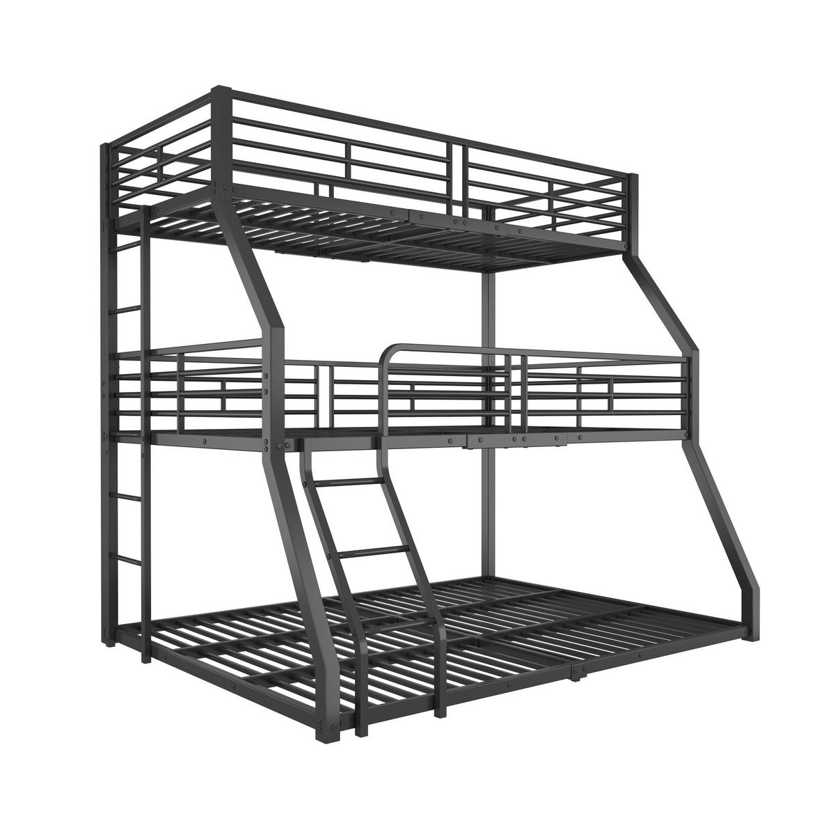 ETAGENBETT 90/200 cm aus Metall mit 3 Schlafplätzen, 2 Leitern und Sicherheitsgeländern, Schwarz - Schwarz, Metall (90/200cm) - Redom