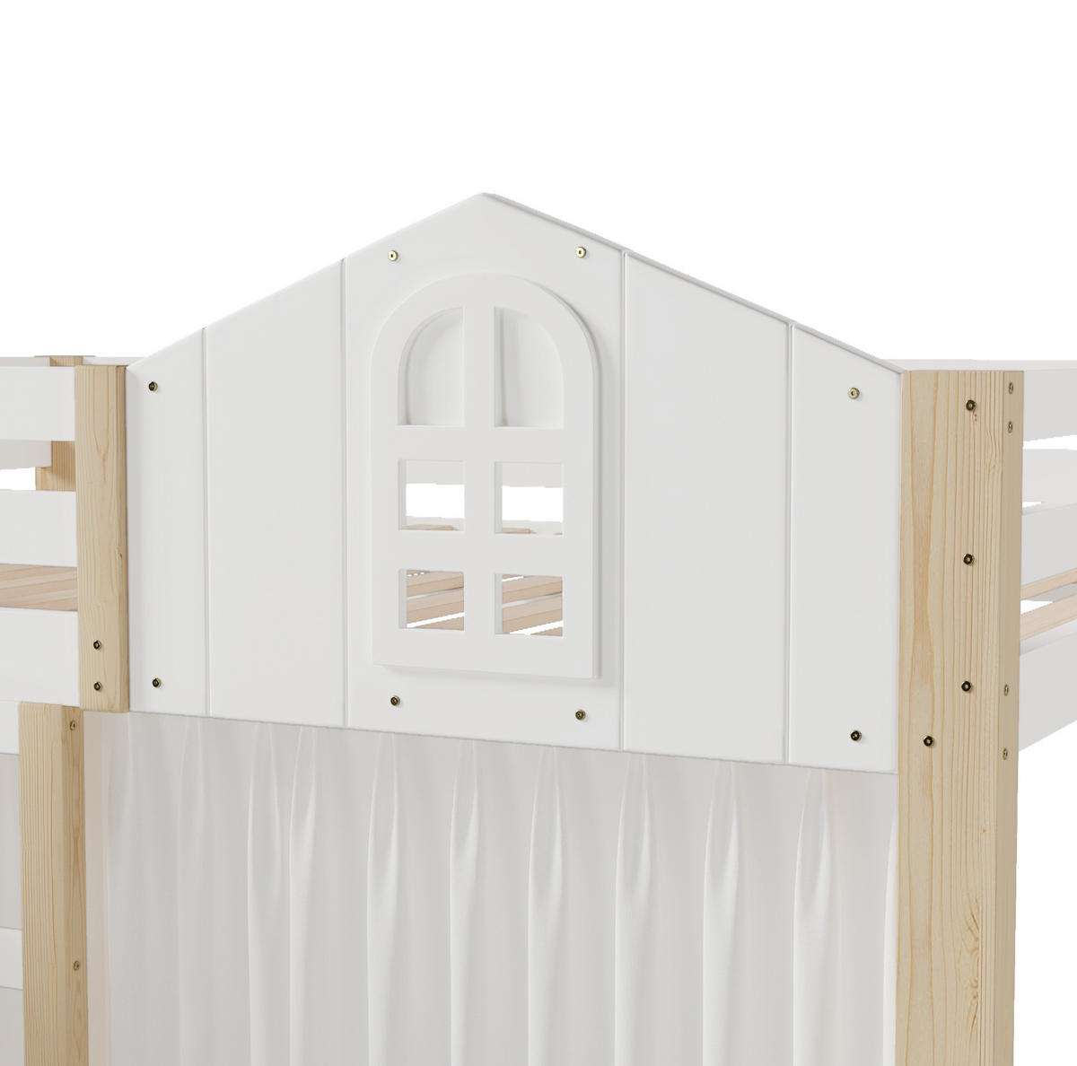 HOCHBETT 140/200 cm mit LED-Beleuchtung, Ablageleiter und Schlossdesign aus Kiefernholz, Weiß/Natur - Weiß, Holzwerkstoff (140/200cm) - Redom